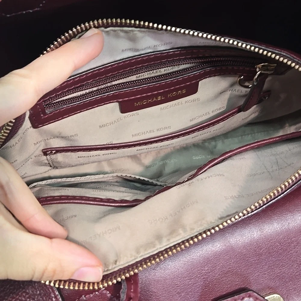 Michael Kors Women Burgundy Leather Tote Bag Crossbody Tote